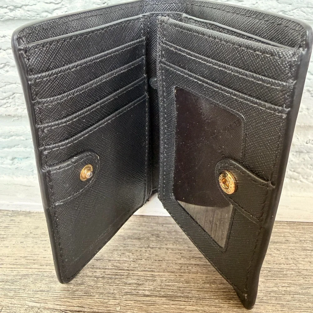 Michael Kors Black Leather Compact Wallet with Gold Logo - Picture 4 of 4